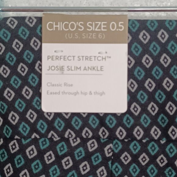 Chicos Pants O.5 US 6 Black Perfect Stretch JOSIE Slim Ankle Diamond Pattern NEW - Picture 5 of 10